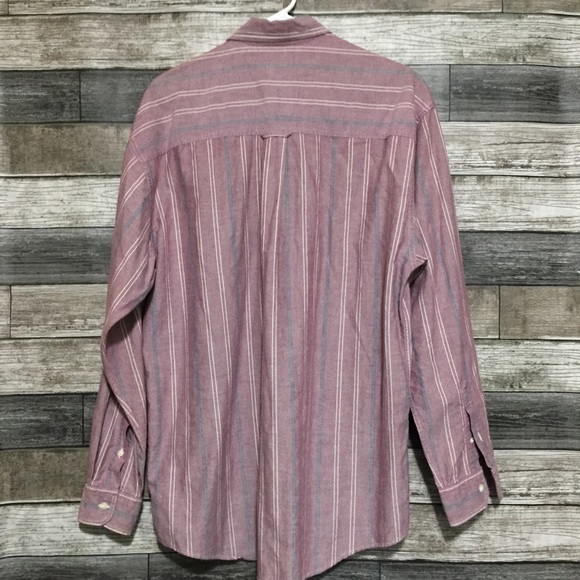 Vtg Eddie Bauer Striped Button Shirt Men’s L Red 100% Cotton Singapore - Picture 4 of 8